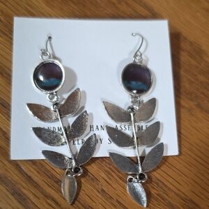 Silver and Blue Leaf Dangle Earrings